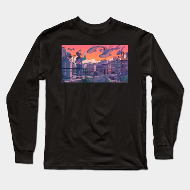 Fantasy Roof Long Sleeve T-Shirt by Ginkgo Whale